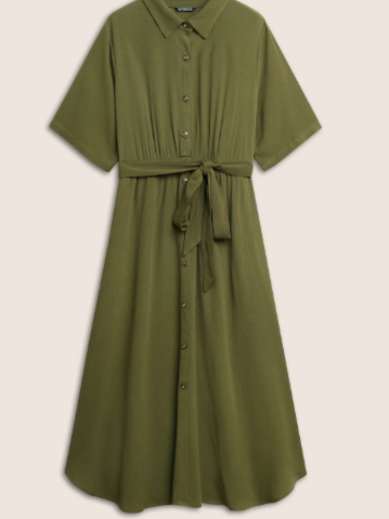 Bloomchic Nwot Button Front Shirt Dress Midi Olive Green Size 28 Belted Pockets